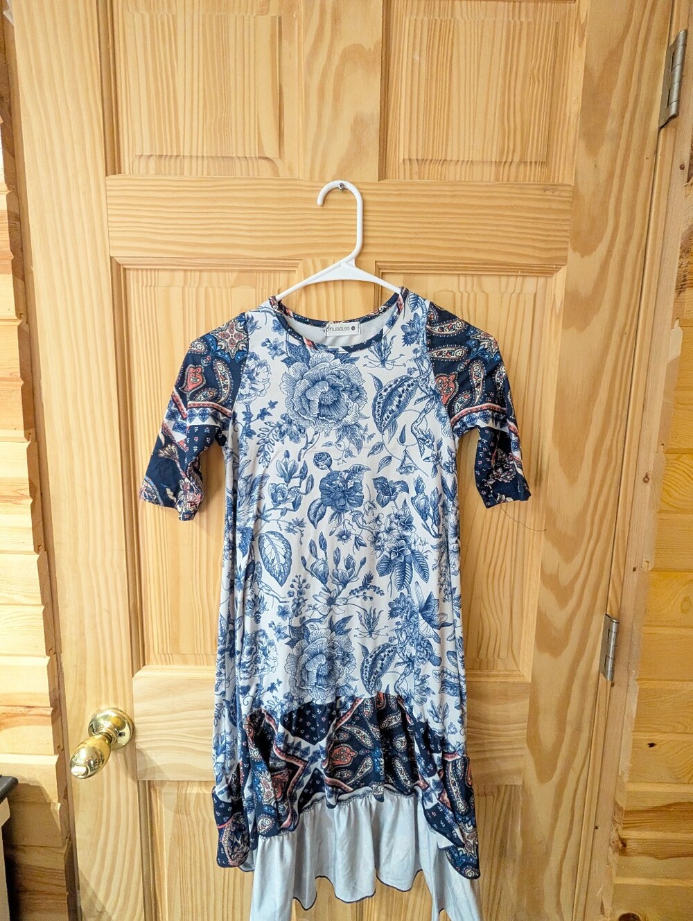 Nuggles Girls 8 Blue Floral Mix-Print Kids Jersey Dress